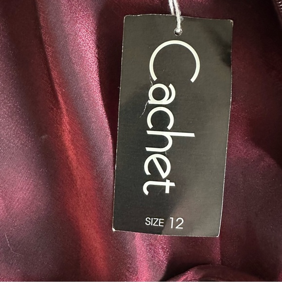 Cachet Vtg Glam Gala Dress Prom Gown Sz 12 Satin Metallic Burgundy Whimsigoth - Picture 13 of 14